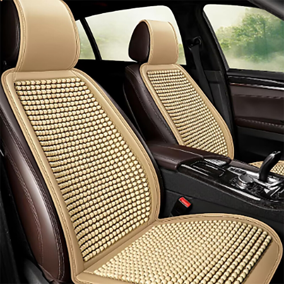 Car Seat Cover With Massage For Mini Aceman Clubman, Breathable Seat Covers Wooden Beads Massage Cushion 2Pcs Beige 9393856519958