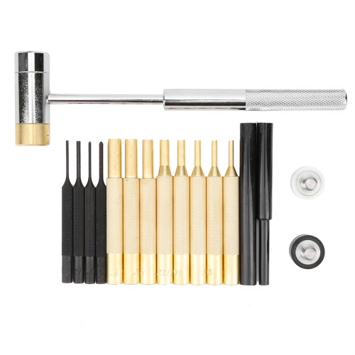 17-tlg. Lochstempelset mit Hammer Messing Edelstahl 2