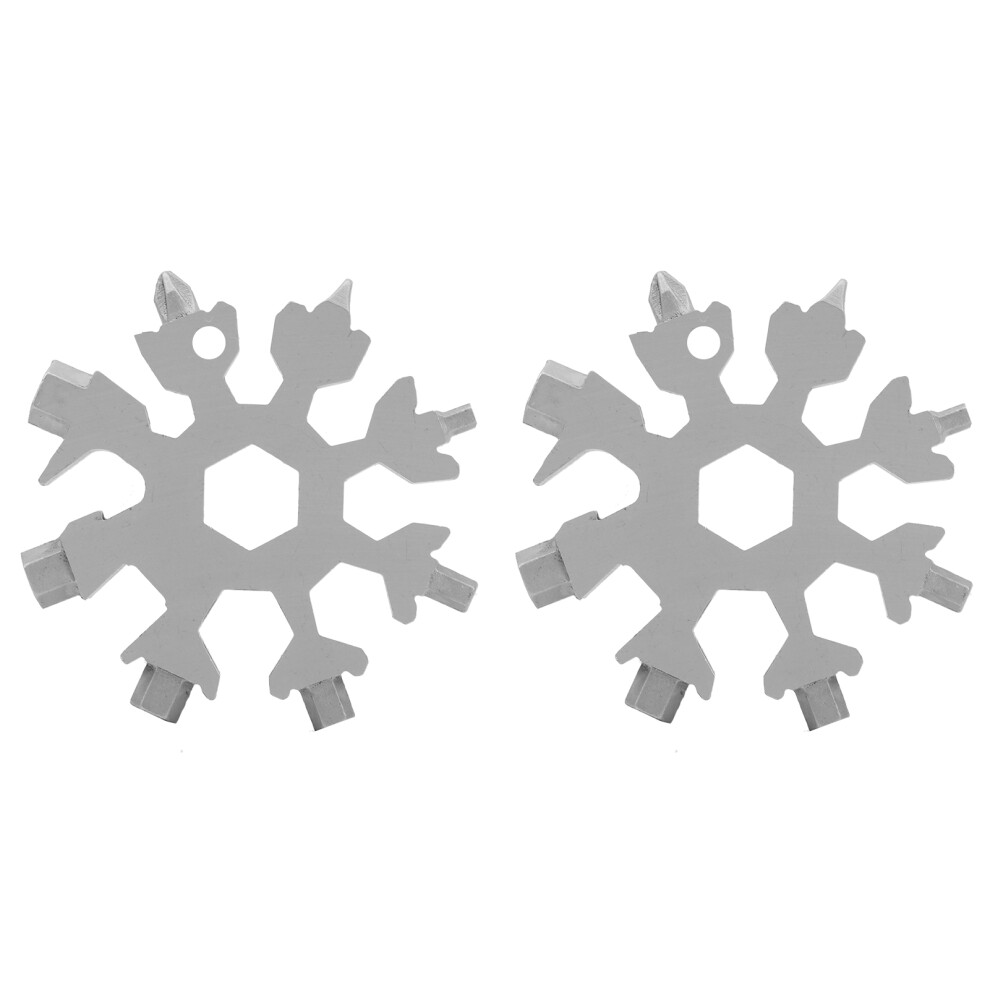 (Silver) 2Pcs 18-In-1 Snowflake Screwdriver Multi Tool Portable Wrench Silver 610830907853
