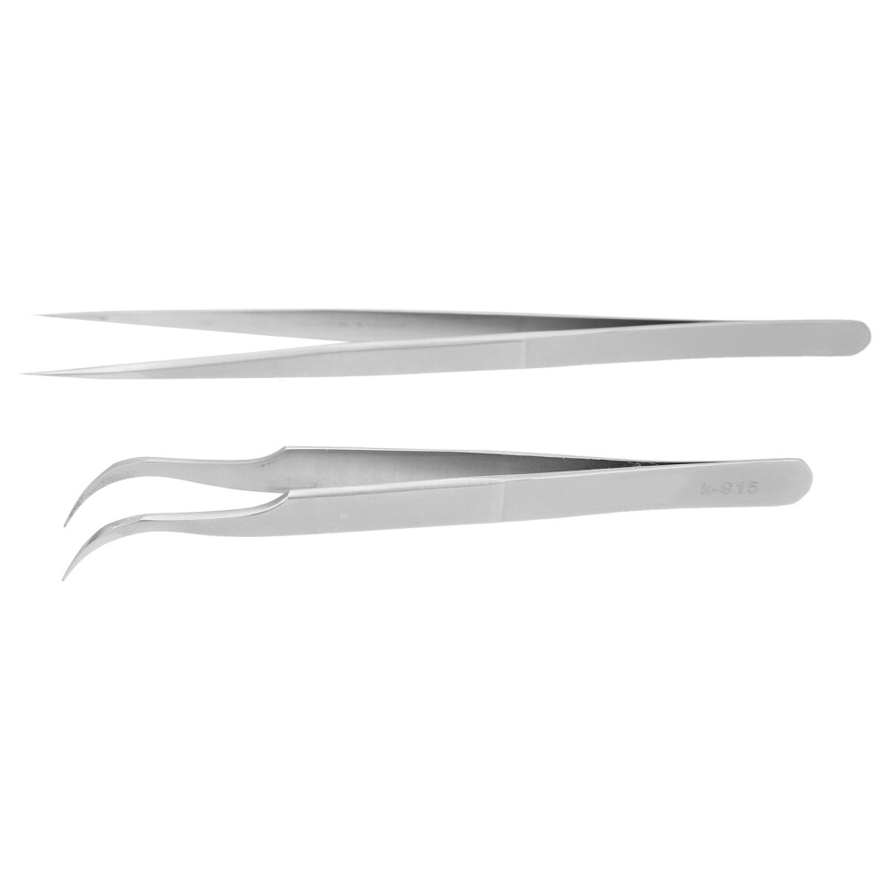 2Pcs Eyelash Tweezers Straight Curved Anti-Static Stainless Steel