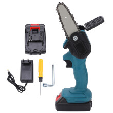 (Blue EU Plug) Mini-Kettensäge 4 Zoll Tragbar Einhand Trimmkette mit Bürste