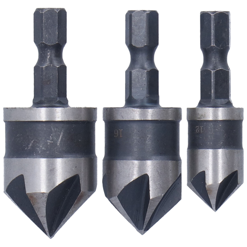 3Pcs Chamfer Drill Bit 5 Flute Hss Woodworking Countersink 610830883522