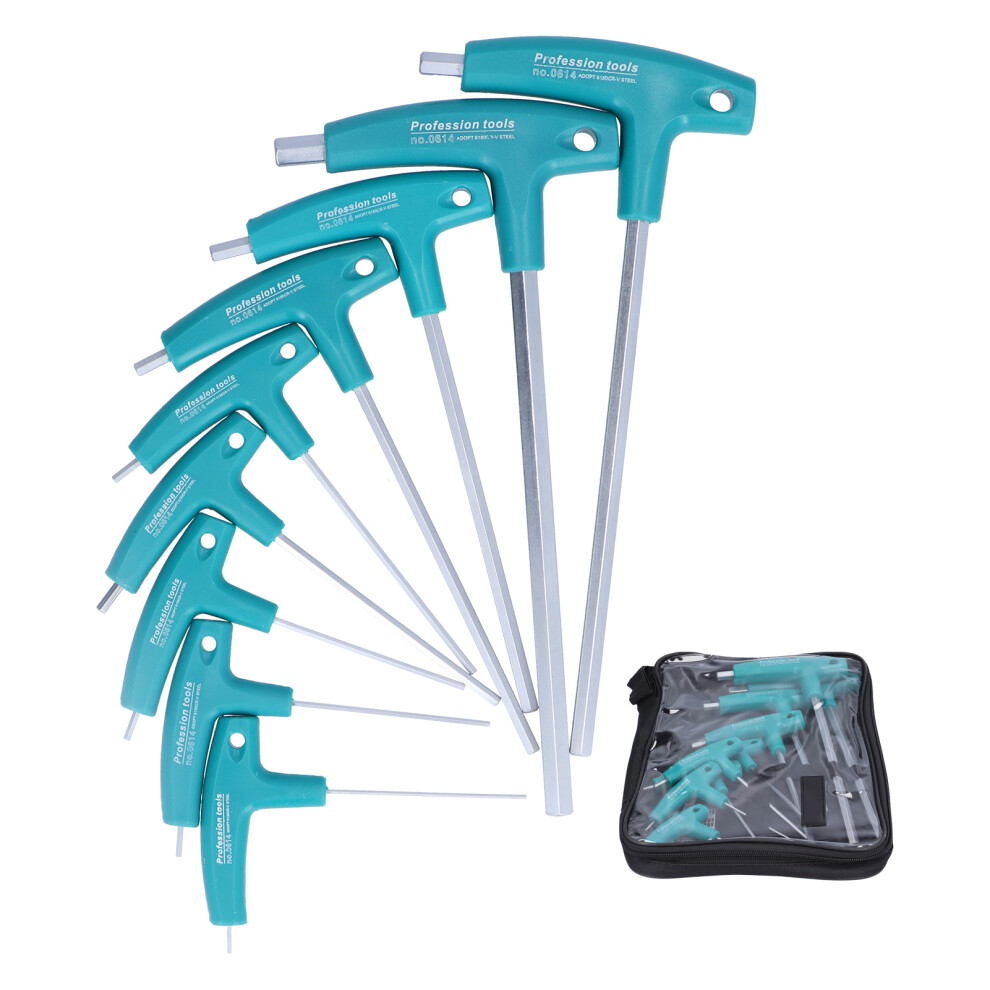 9Pcs Hex Wrench TShape Double Head Screw Tool with Bag
