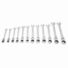 (Movable Head) 12Pcs Ratchet Wrench Set Metric Chrome Vanadium Steel 8-19mm with Bag