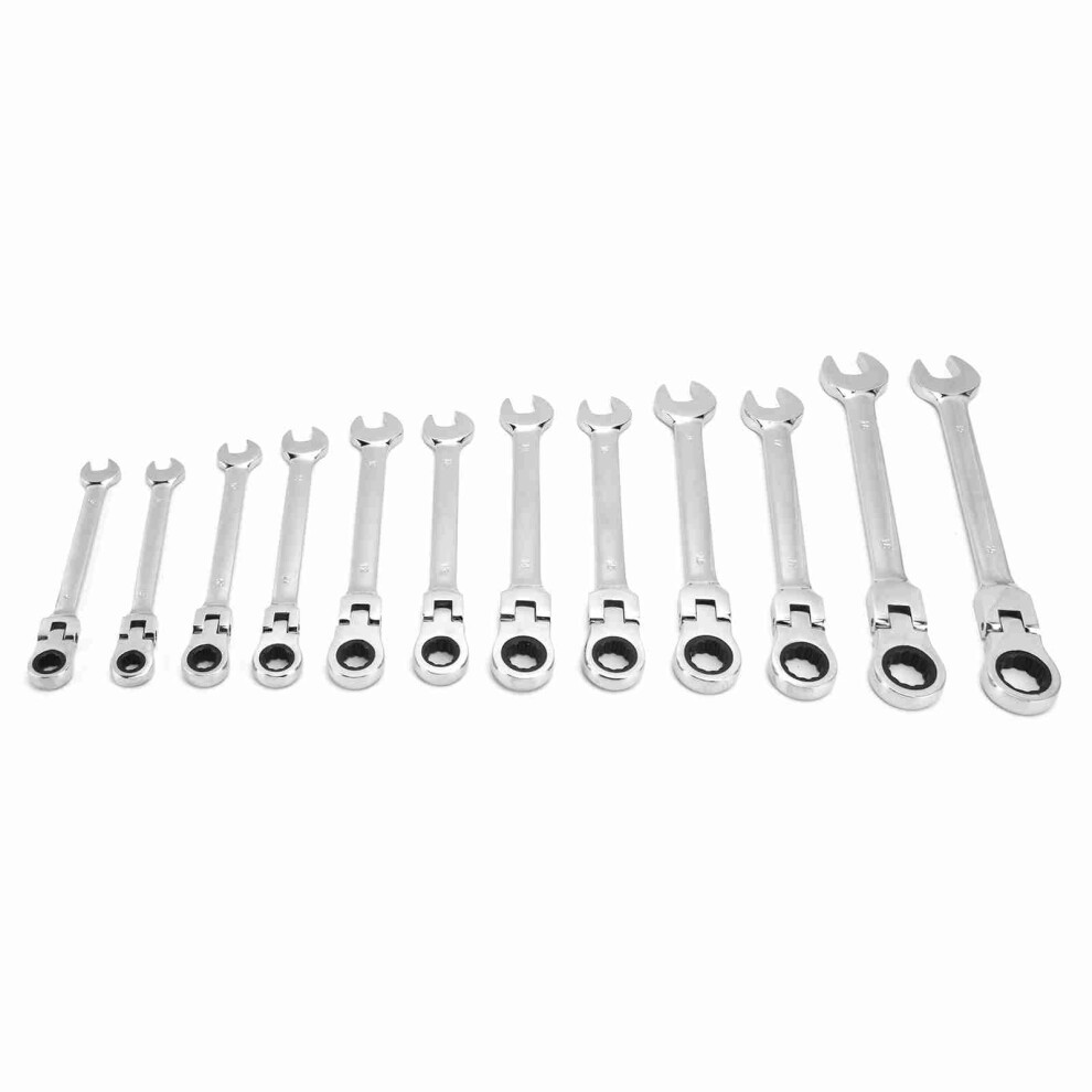 (Movable Head) 12Pcs Ratchet Wrench Set Metric Chrome Vanadium Steel 8-19Mm With Bag 323163150031