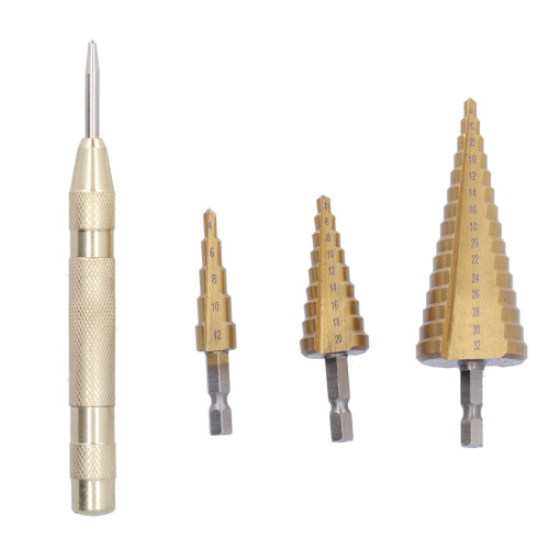 (Pagoda Shape) 3Pcs Step Drill Bit HSS Hex Shank 4-32mm Automatic Centring 1