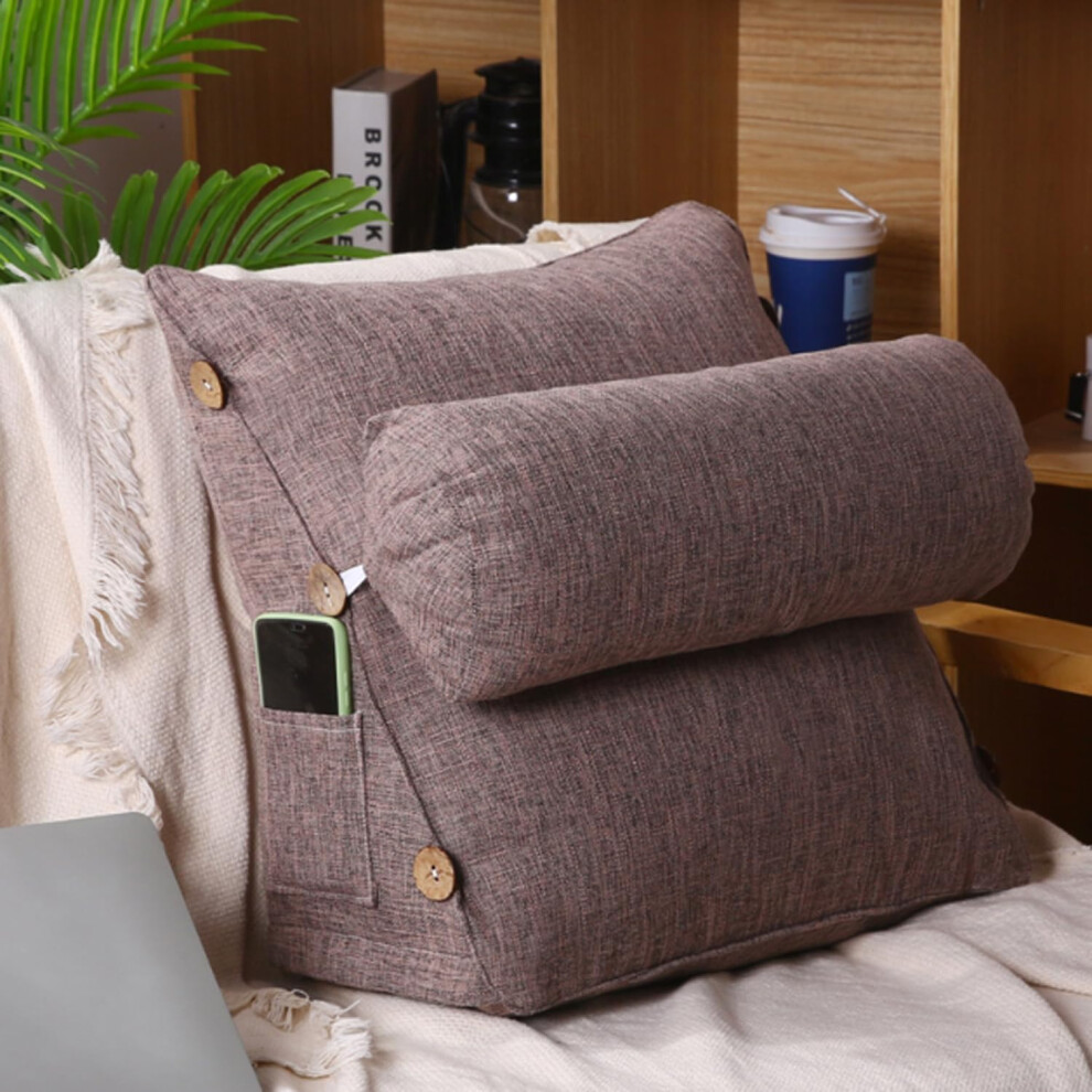 Bed Wedge Pillow For Reading TV Back Support Cotton Head Neck Lumbar Pillow With Pockets Ergonomic 60x20x50cm Caffe