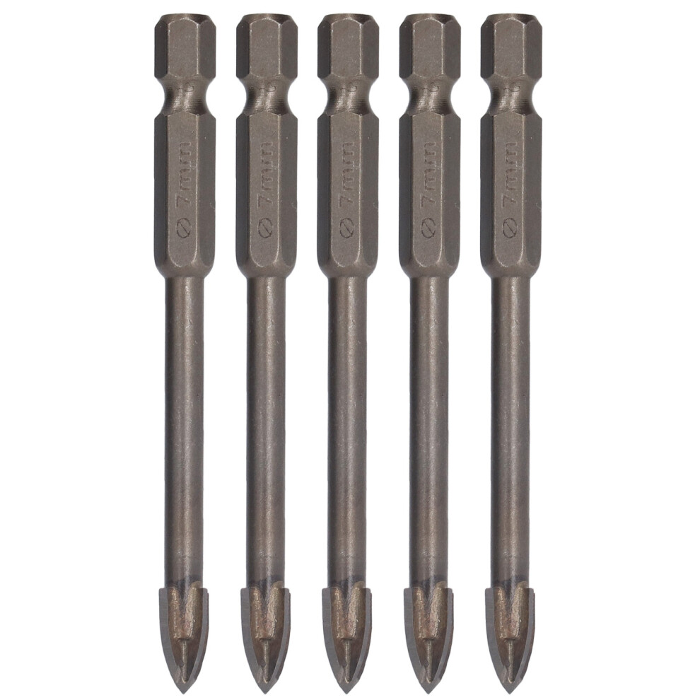 (7Mm) 5Pcs 1/4In Hex Shank Cross Drill Bit Tile Glass Ceramic Concrete 8Mm 610830858308