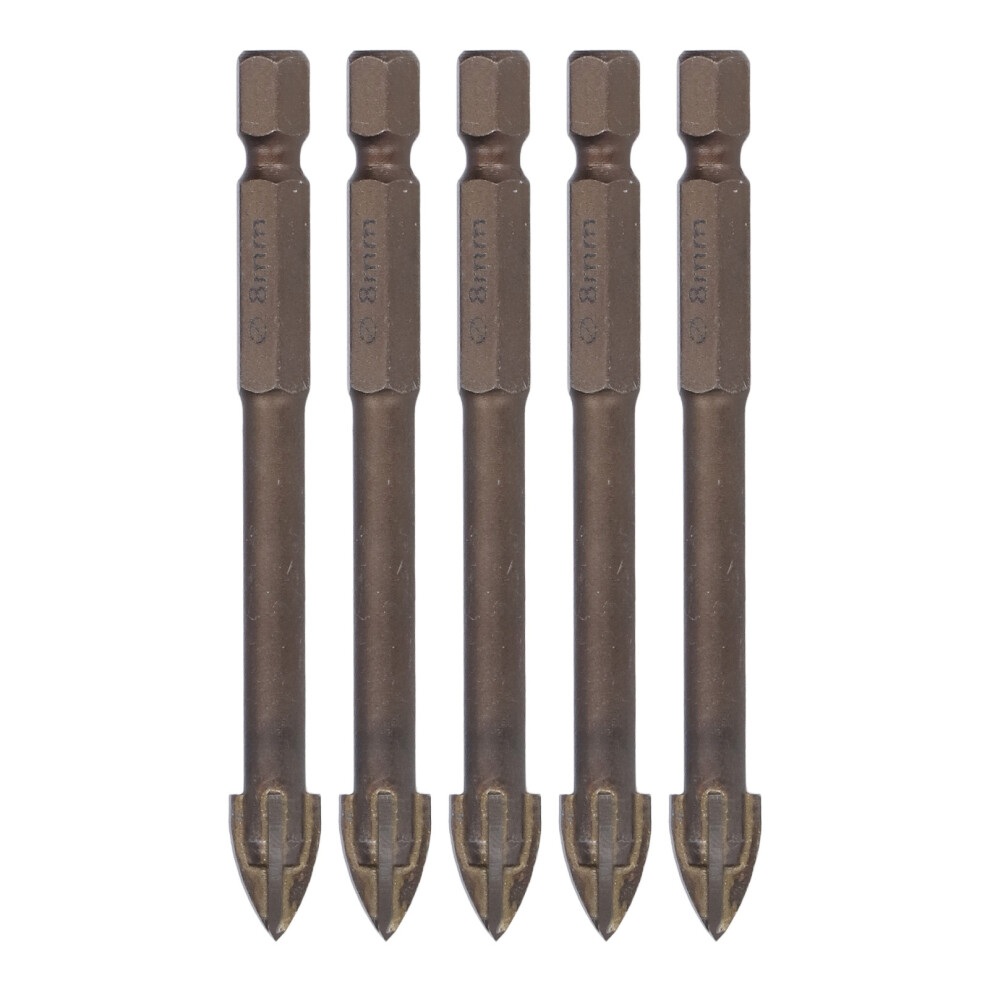 (8Mm) 5Pcs 1/4In Hex Shank Cross Drill Bit Tile Glass Ceramic Concrete 8Mm 610830858278