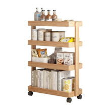 Solid Oak Wood Mobile Cart 4 Tier Storage With Universal Wheels 60x20x80 Cm Natural