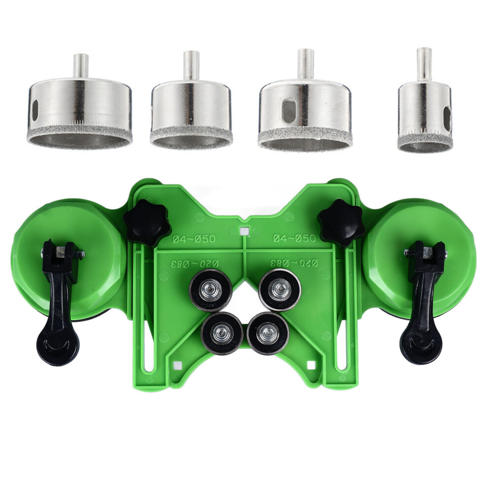 (Locator With 4 Drill Bits) Tile Hole Saw Guide Jig Adjustable 2 Suction Cups Ceramic Glass 323163078311