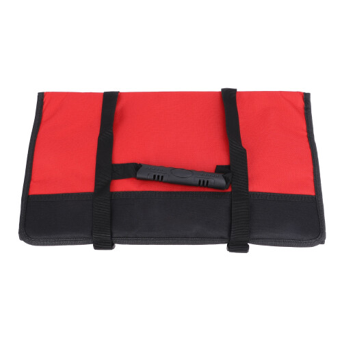 (Black) Tool Roll Up Bag Multiple Pockets Heavy Duty Red