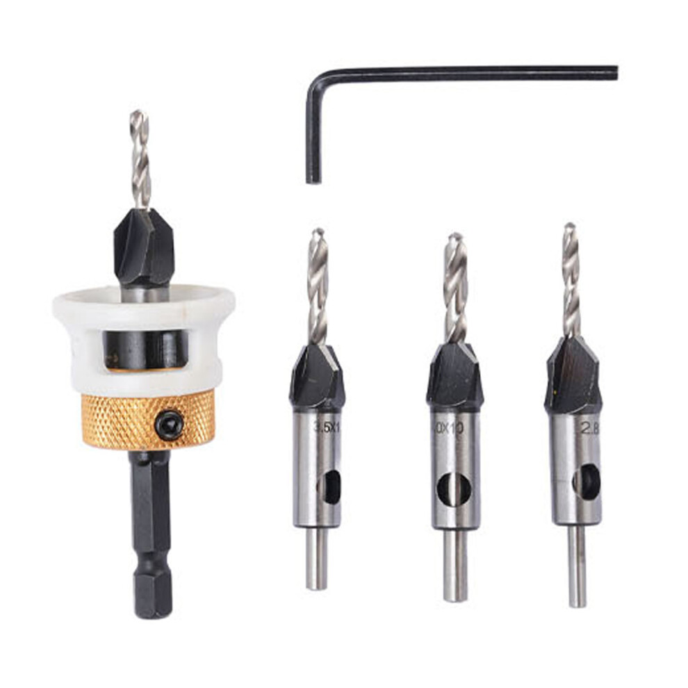 4Pcs Woodworking Countersink Drill Bit Set 6.25Mm Shank Adjustable 610830971687