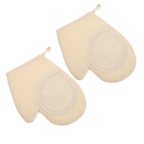 2Stk. Dusch Peeling Luffa Badehandschuhe (Beige)