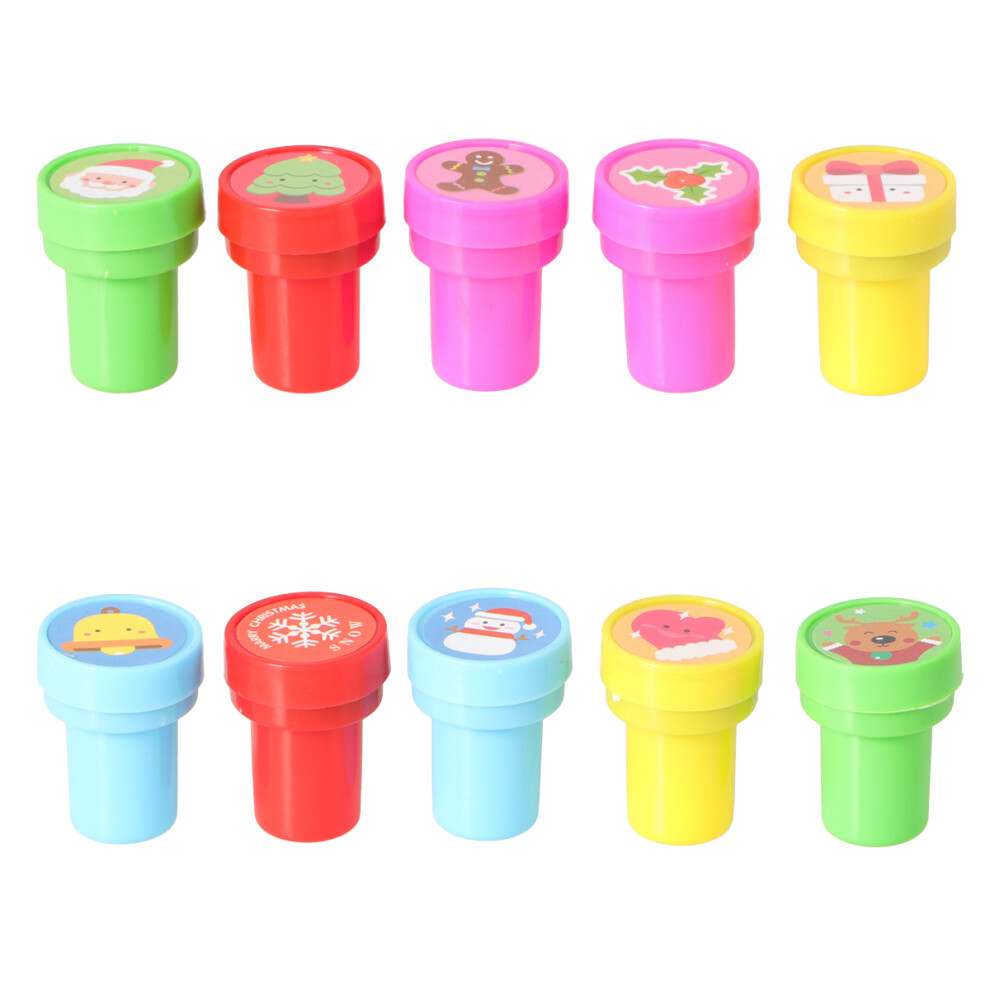 10 Szt. śWiąTeczne Plastikowe PiecząTki Z Tuszem Do Zabawy I Rysowania-image