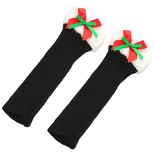Acrylic Knit Leg Covers with Christmas Bows Women's-Black