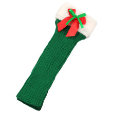 Women's Christmas Knit Boot Socks Warm Plush Trim Bowknot-Green