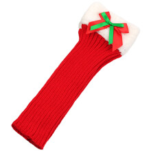Winter Plush Trim Leg Warmers for Women Christmas Bowknot-Red