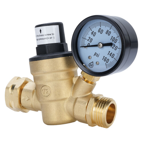 Messing-Wasserdruckregler 3/4" mit Manometer 2