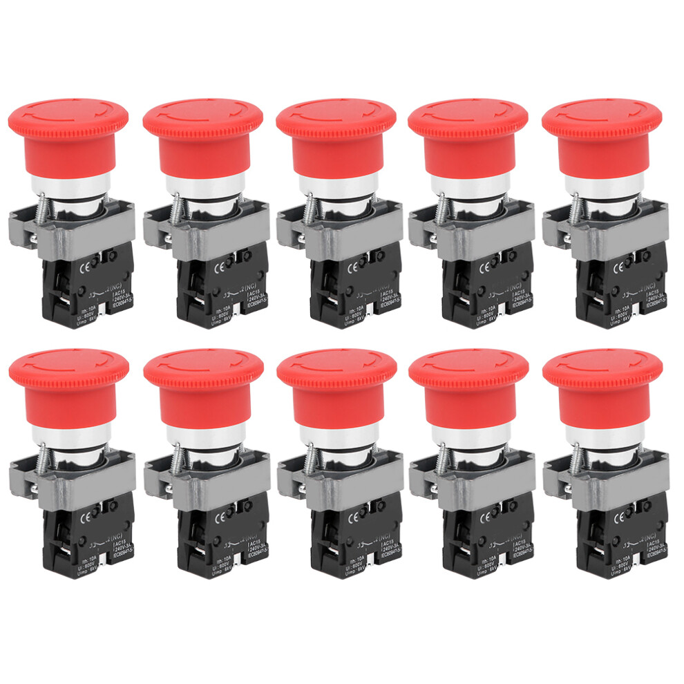 10Pcs Berm Button Switch Emergency Stop Alloy Silver Contacts 240V 610830912000