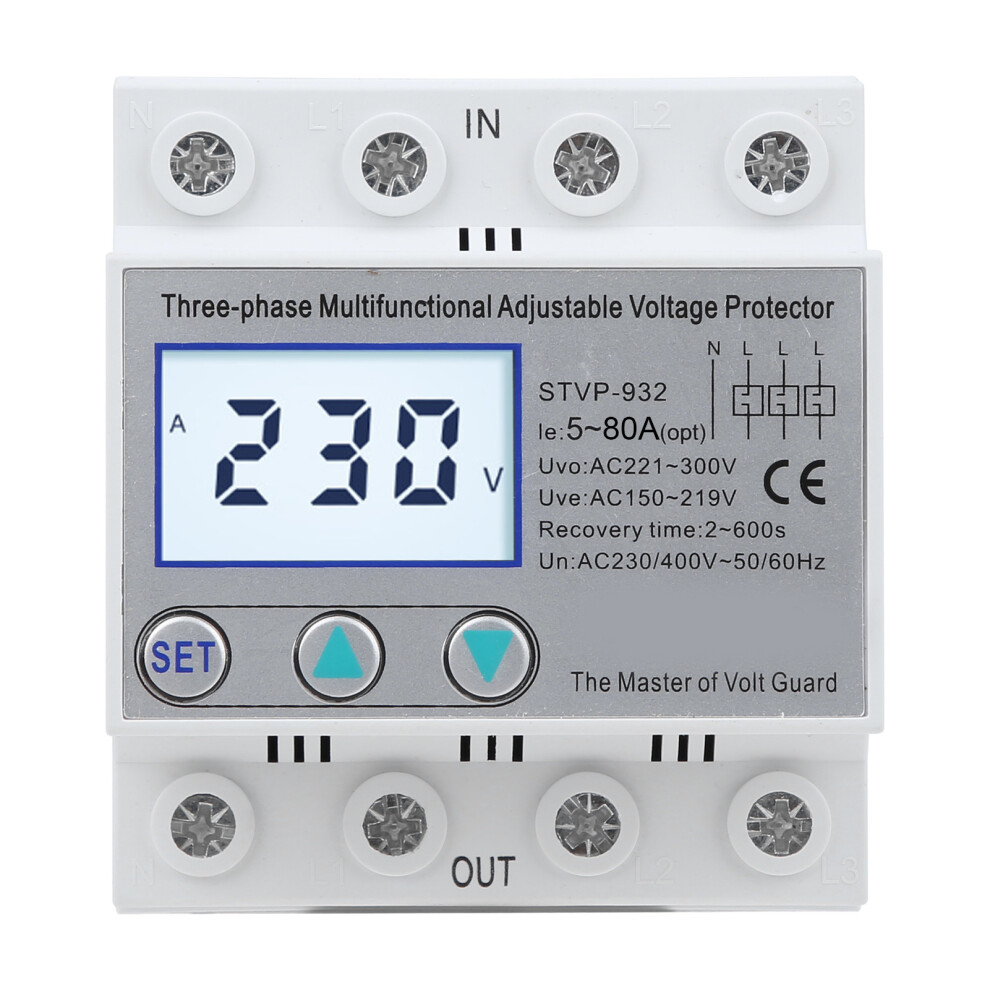 (80A) Adjustable Voltage Protector 3-Phase Lcd 230V 400Vac 63A 610830908942