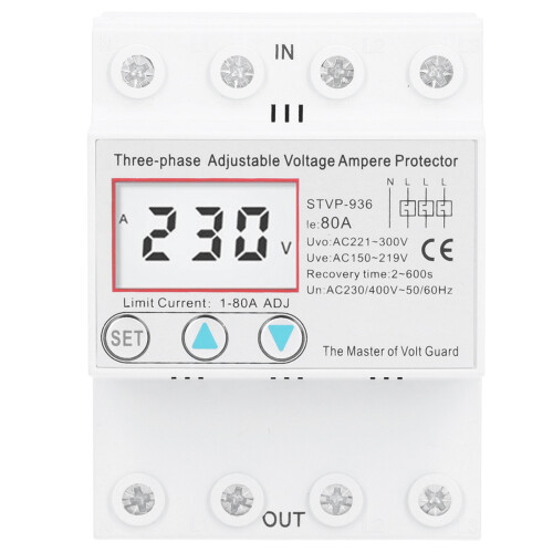 (80A) Dreiphasen-Spannungsschutz LCD STVP936 230/400V 63A