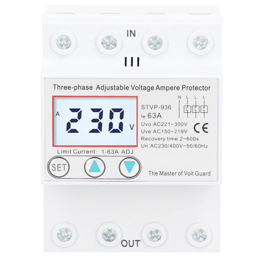 (63A) 3Phase Voltage Protector Lcd Selfresetting Stvp936 230V 400V Ac 63A 610830909581