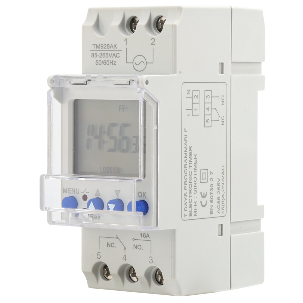 Digital Analogue Timer Switch Din Rail Large Screen 85-265V 16A 610830886998