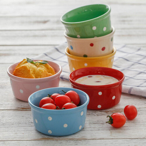 4Stk Dot Gedruckte Keramik Dessert Schalen Backformen Pudding Mousse 2
