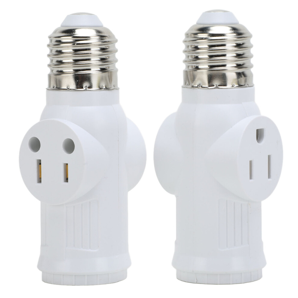 2Pcs E26 Light Socket Adapter Plug White 3 Prong Outlet Converter 610830841508