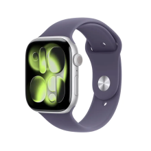 Apple Watch Series 11 GPS 46 mm Aluminium Silber MEV94 S/M Sportarmband Violetter Nebel