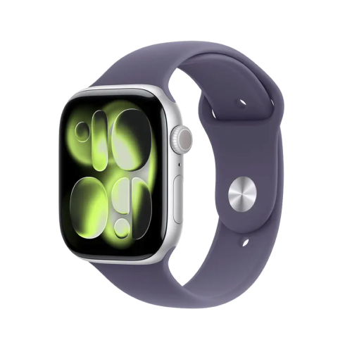 Apple Watch Series 11 GPS 46 mm Aluminium Silber MEV94 S/M Sportarmband Violetter Nebel
