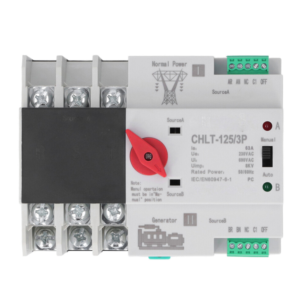 (63A) 3P Dual Power Automatic Transfer Switch Flame Retardant Ac To Ac 610830835958