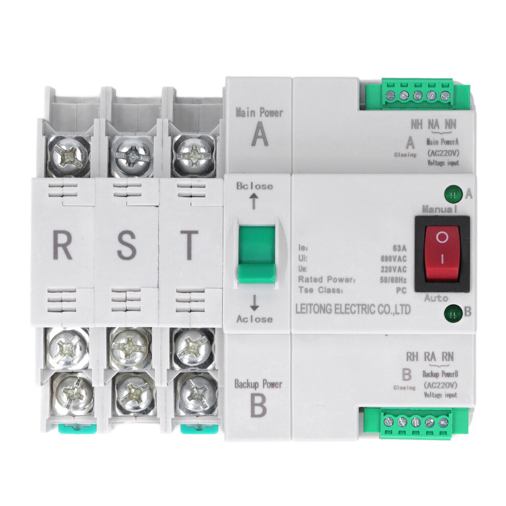 (63A) Automatic Transfer Switch Dual Power 3P Ac400v 100A Rail Mount 610830836467