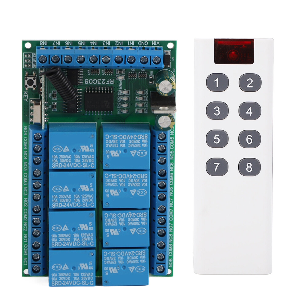 (24V) 8-Channel 433.92Mhz Remote Control Module 100M Fixed Encoding 12V 610830831073
