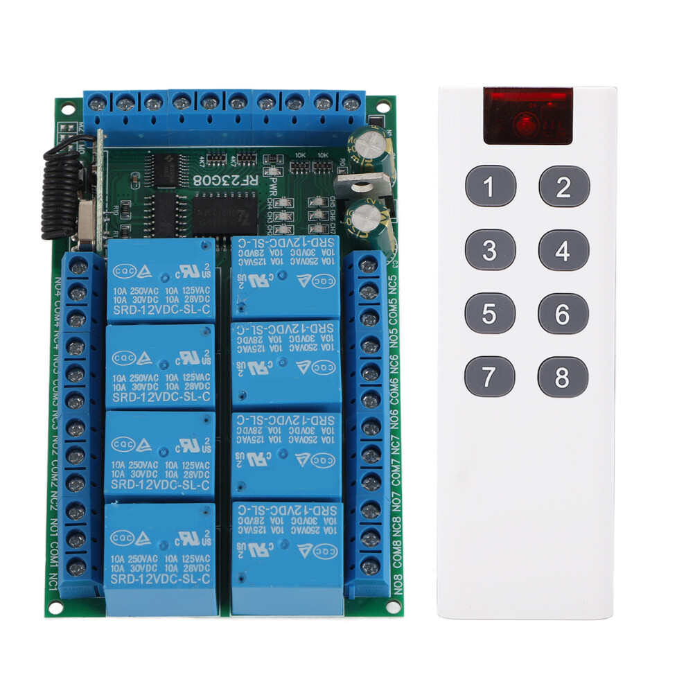 (12V) 8-Channel 433.92Mhz Remote Control Module 100M Fixed Encoding 12V 610830831066