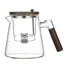 Glass Water Separation Press With Strainer, Wooden Handle, 750 ml, Heat-Resistant Glass, Transparent, For Loose Tea