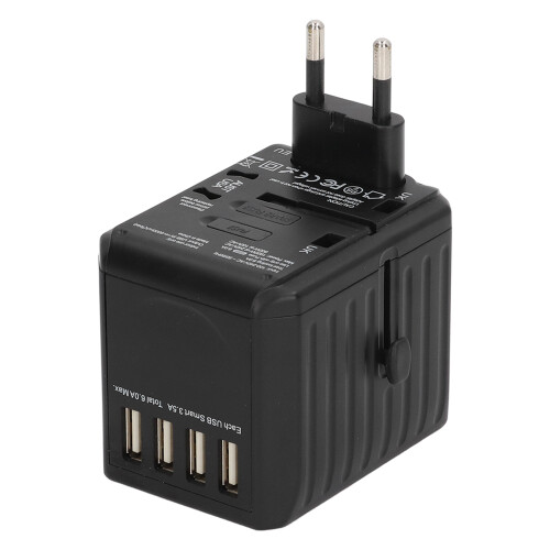 (Black) Universal Travel Adapter USB C International Plug Multi Outlets 1
