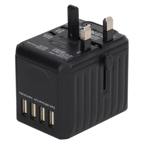 (Black) Universal Travel Adapter USB C International Plug Multi Outlets 2
