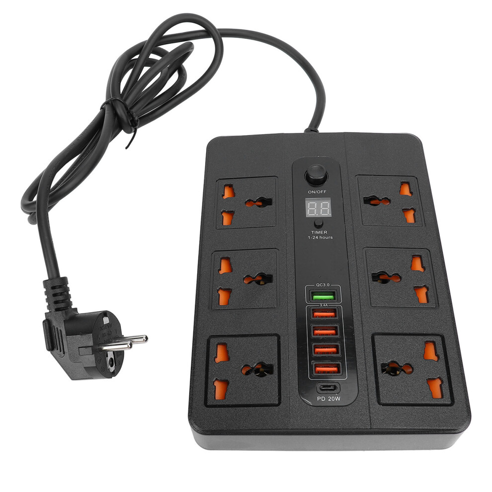 3000W Power Strip 6 Ac Outlets 5 Usb Pd20w Qc3.0 Timer With Display 323163281407