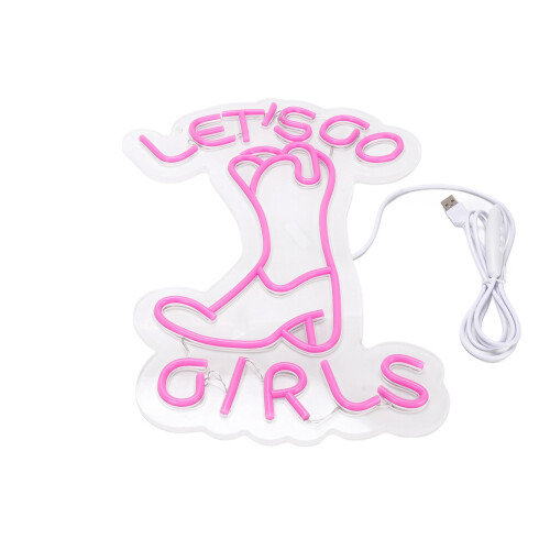 LED Neon Light Lets Go Girls Boot Wall Decor for Party