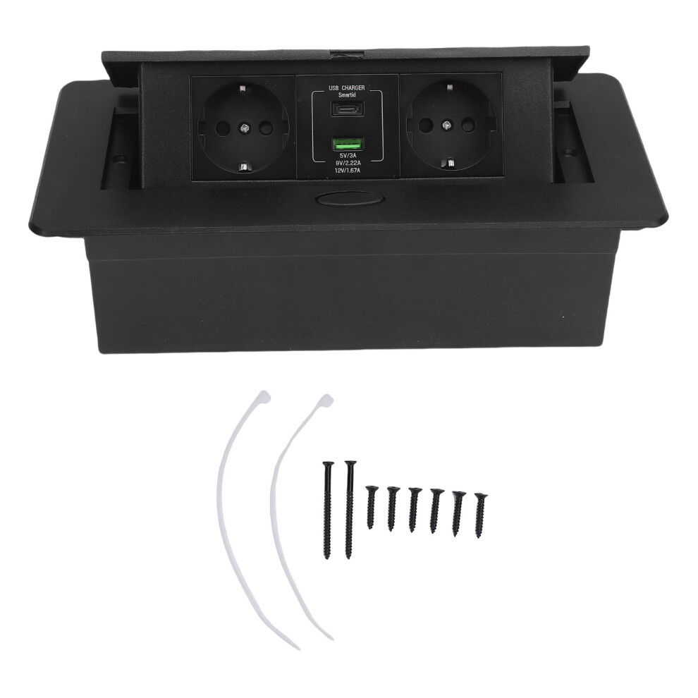 Desktop Socket Box 2 Prong Usb Type C 20W Fast Charge Recessed Black 610830969882