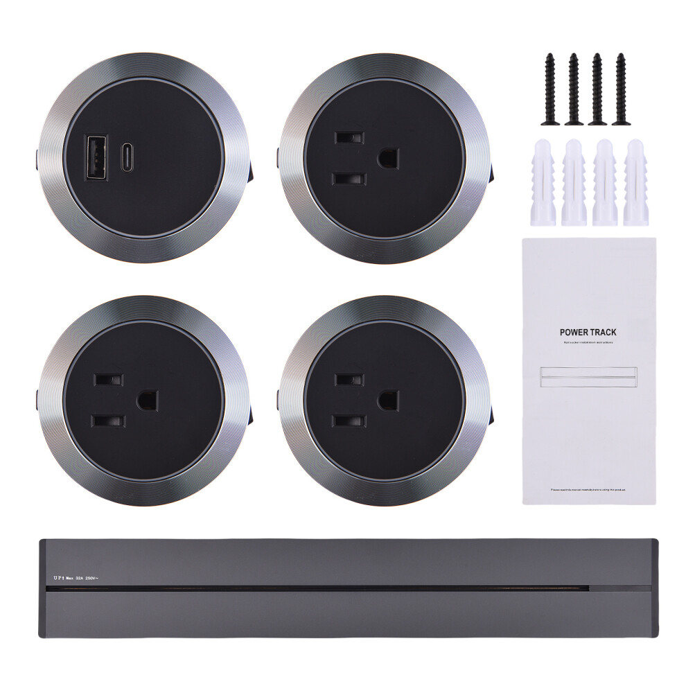 (Us Plug) Track Socket Power Strip Sliding Rail 8000W Wall-Mounted 3+Usb 610830974749