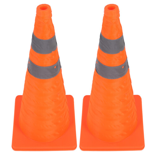2PCS 70CM Folding Traffic Cones Reflective Collar Orange