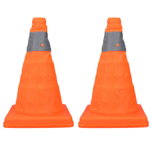 2Pcs Foldable Pop Up Safety Cones Reflective Collar Orange 30cm