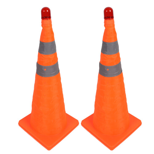 2 Set Foldable Traffic Cones 360 Reflective Safety Cones 70cm 2