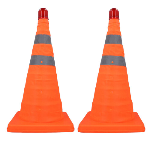 2PCS 45CM Foldable Traffic Cones Reflective Orange with 2 Lamps 2