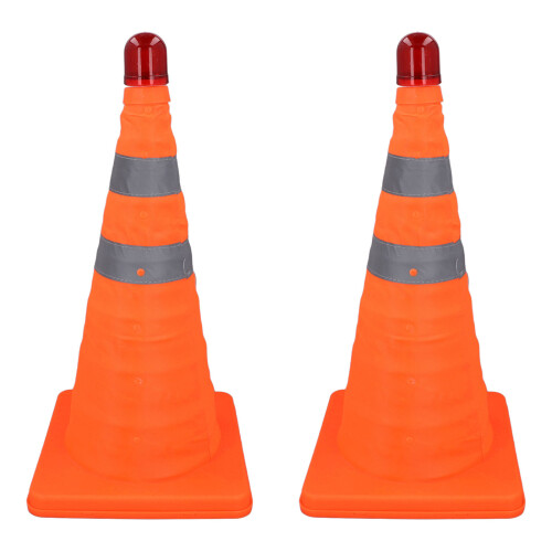 2PCS 45CM Foldable Traffic Cones Reflective Orange with 2 Lamps 1