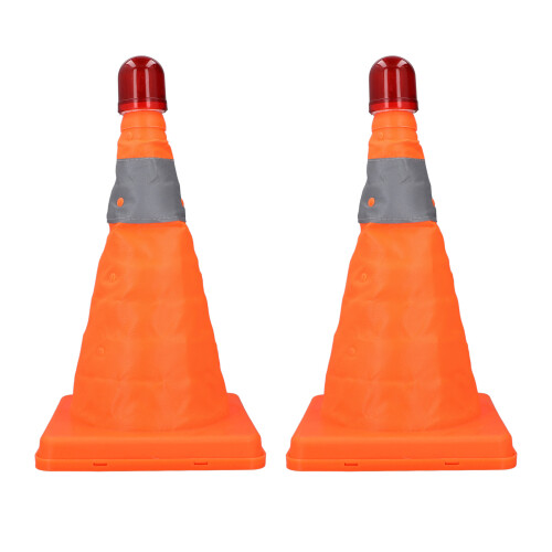 2 Set 30cm Foldable Traffic Cones Reflective Lights Orange 1