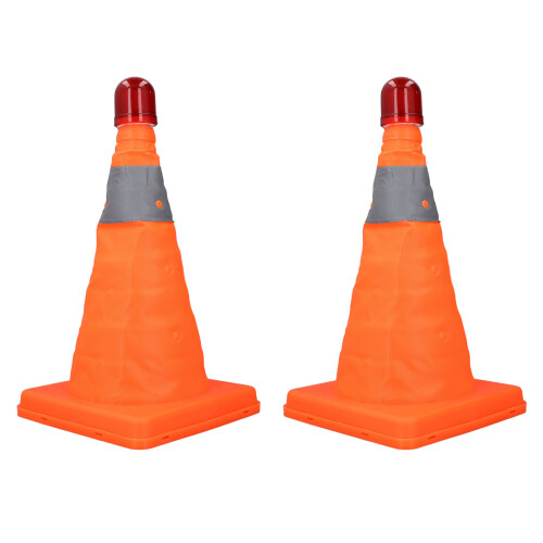 2 Set 30cm Foldable Traffic Cones Reflective Lights Orange 2